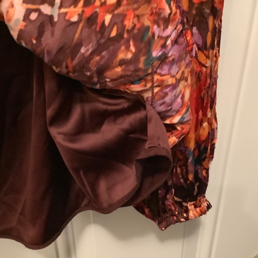 Watercolor Burnout Rayon/Silk/Polyester Blend Balloon Sleeve L Blouse - Picture 11 of 14